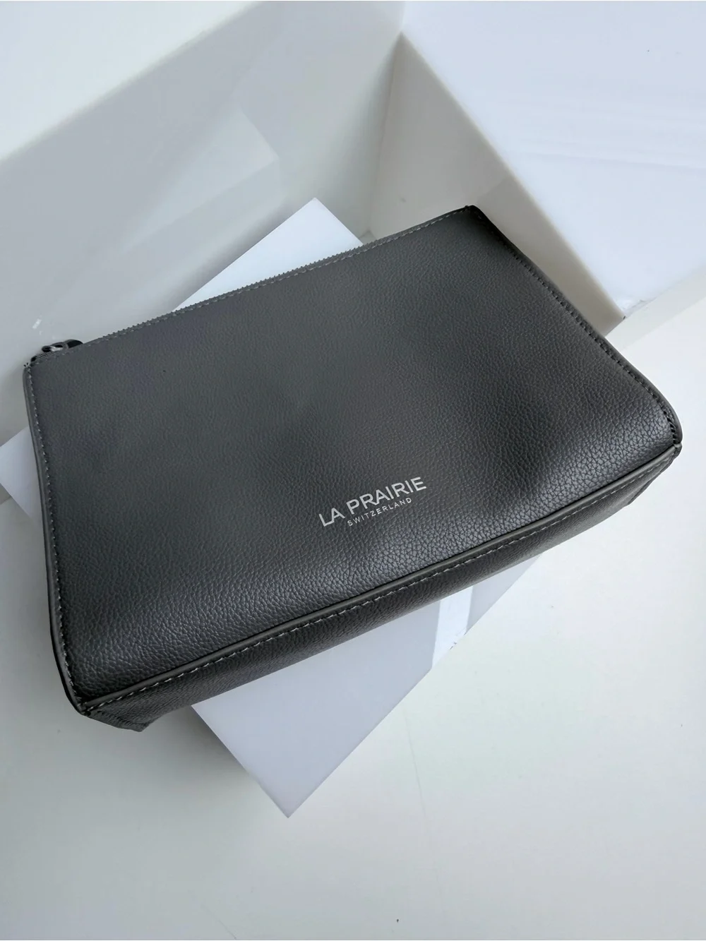 La Prairie Switzerland Gray Zip Top Cosmetic Bag Makeup Pouch